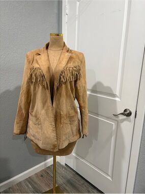 Denim&Co Tan Suede Fringe Blazer Jacket